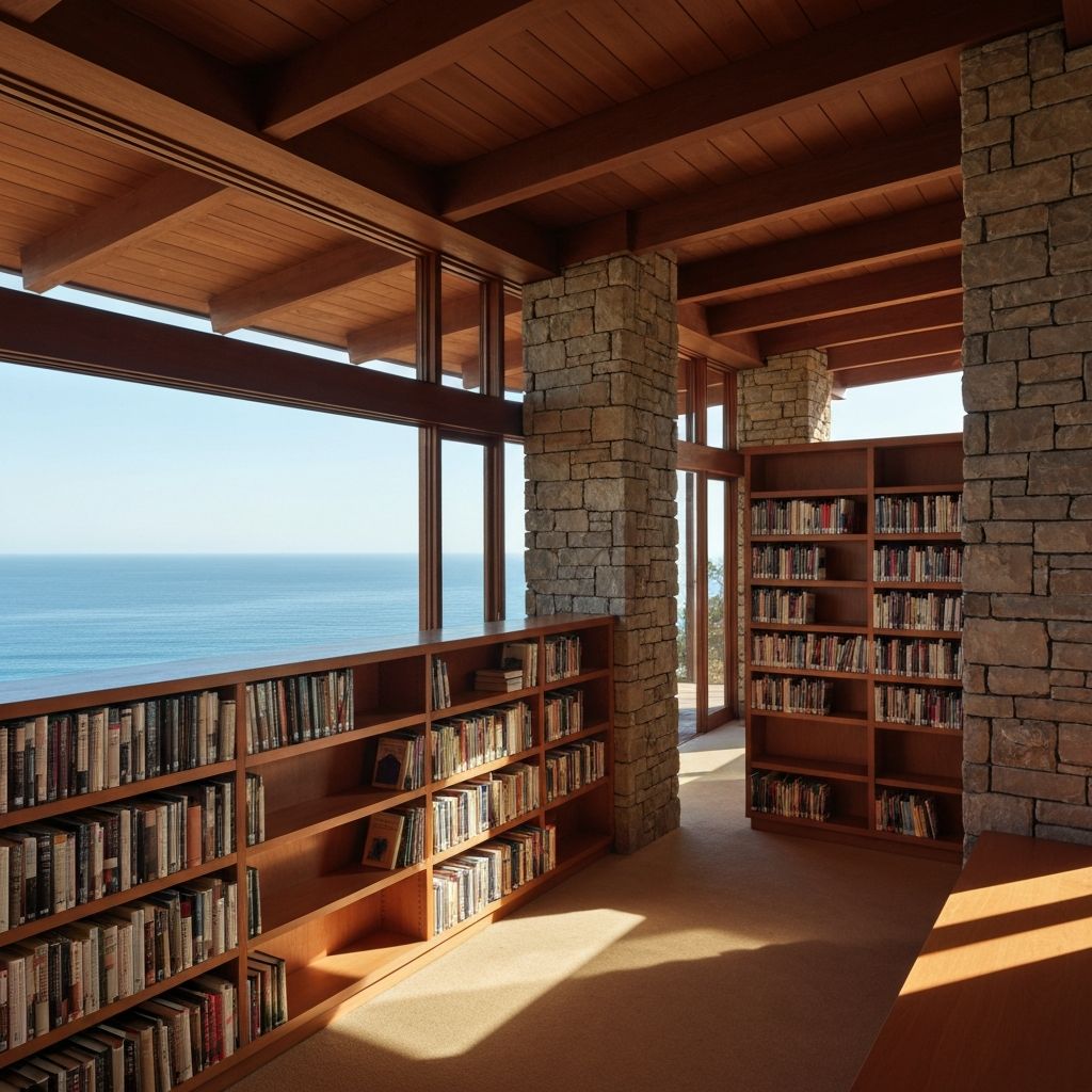 Library with wood and stone elements