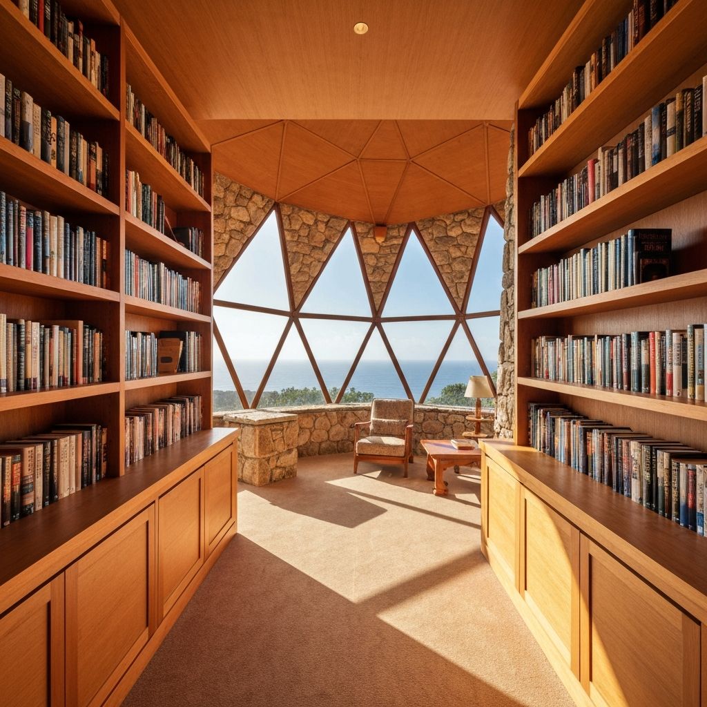 Library with wood and stone elements