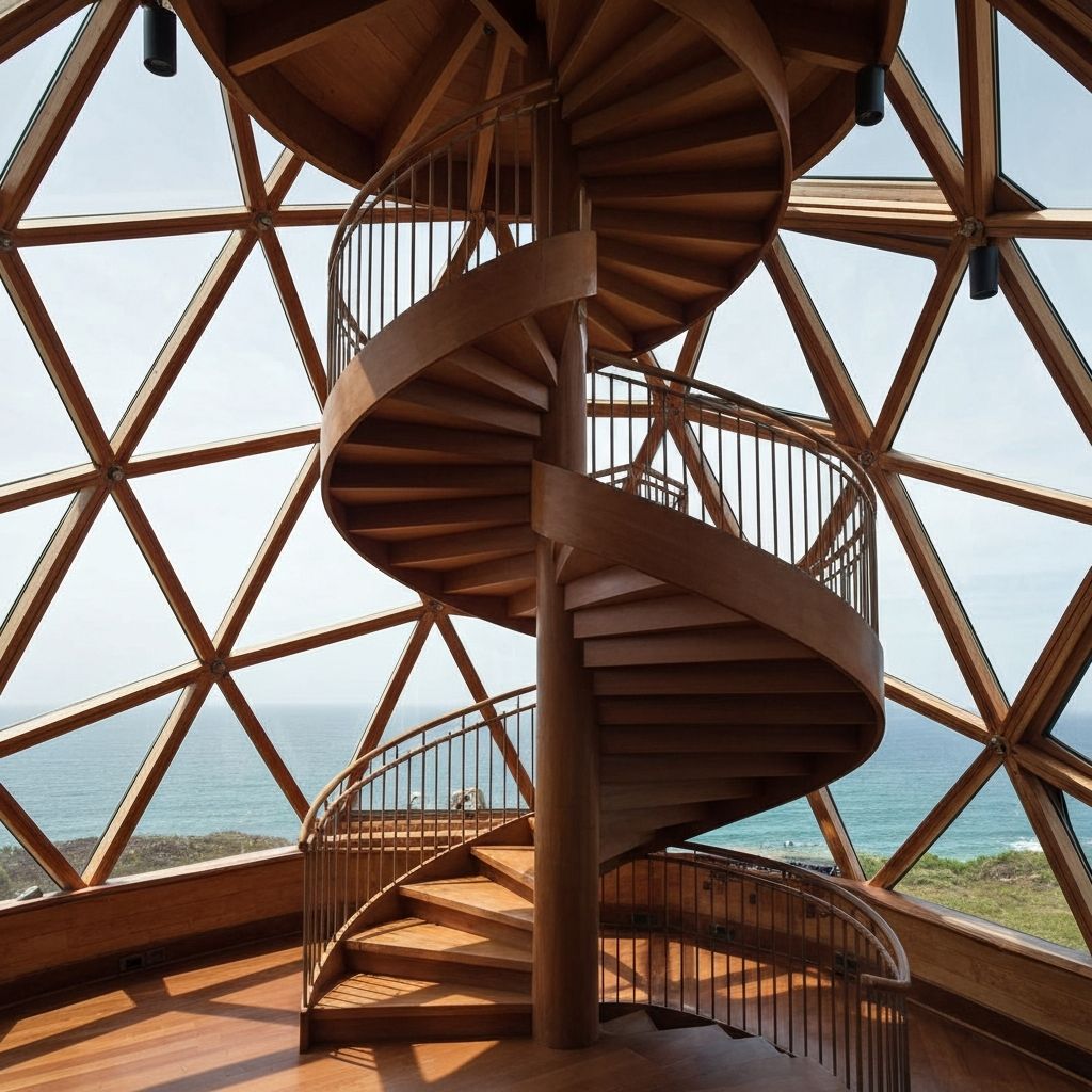 Circular staircase with ocean views